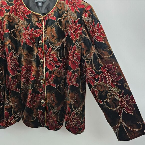 Dressbarn Floral Velvet Jacket 18W Women Black Red Gold Dressy Holiday Christmas - Picture 7 of 13